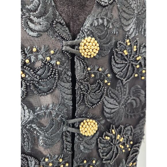 Vintage Victory Women's Black Embroidered Beaded Vest With Gold Buttons Small - Picture 4 of 6